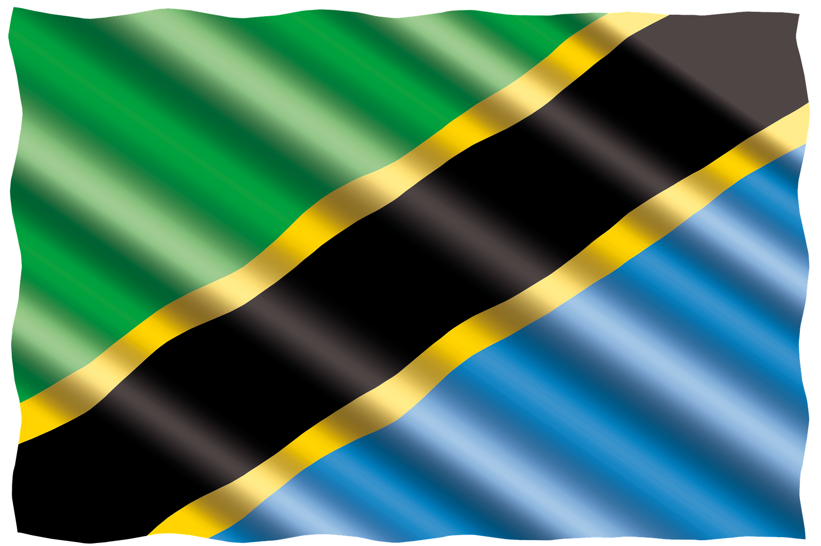 Tanzania flag: green, gold stripes bordering a black strip, blue below