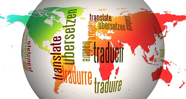 A graphic of a globe with the word translate in many different languages over the different countries