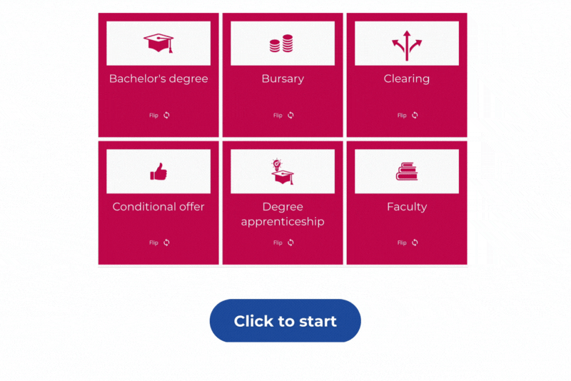 Screenshot of University Lingo interactive with 'Click to start' button