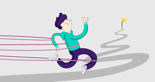 Graphic of a person being held back from their goals.