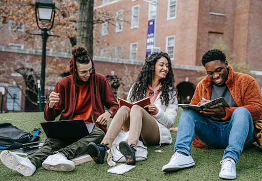 Three people studying together.