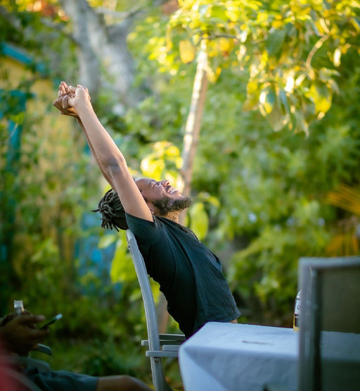 A person stretching.