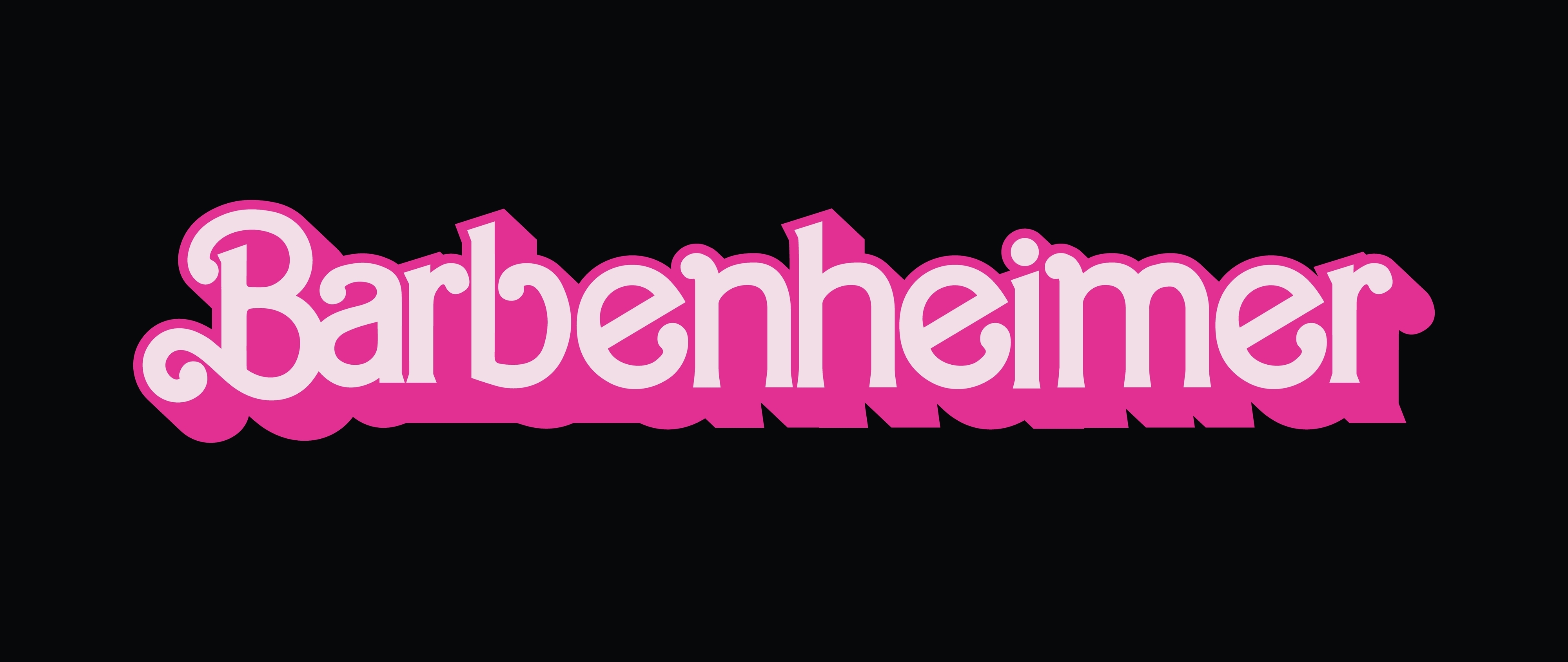 'Barbenheimer' text in a pink Barbie branded font