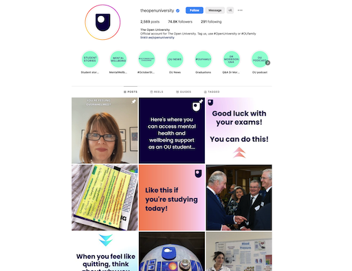 Screenshot of the Open University Instagram account.