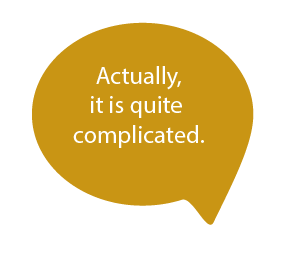Speech bubble image with the text: Actually, it is quite complicated.
