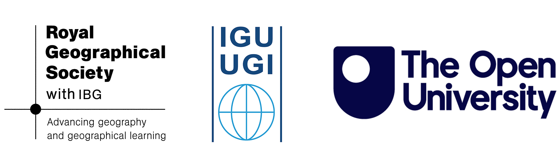 The logos of the RGS, IGU and The Open University.
