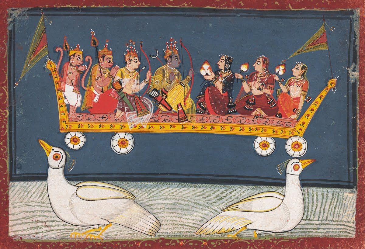 Rama and Sita, with Lakshmana returning to Ayodhya, image: Unknown1600/1700
