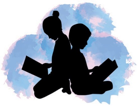 Illustration of children reading back to back