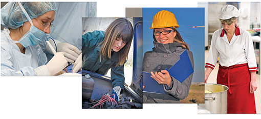 Women at work today in a range of occupations