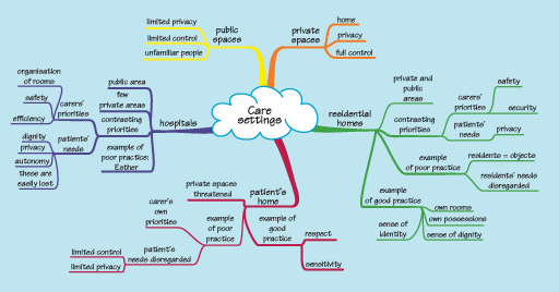 Fred’s mind map around care settings