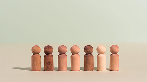 A row of figures in different shades.