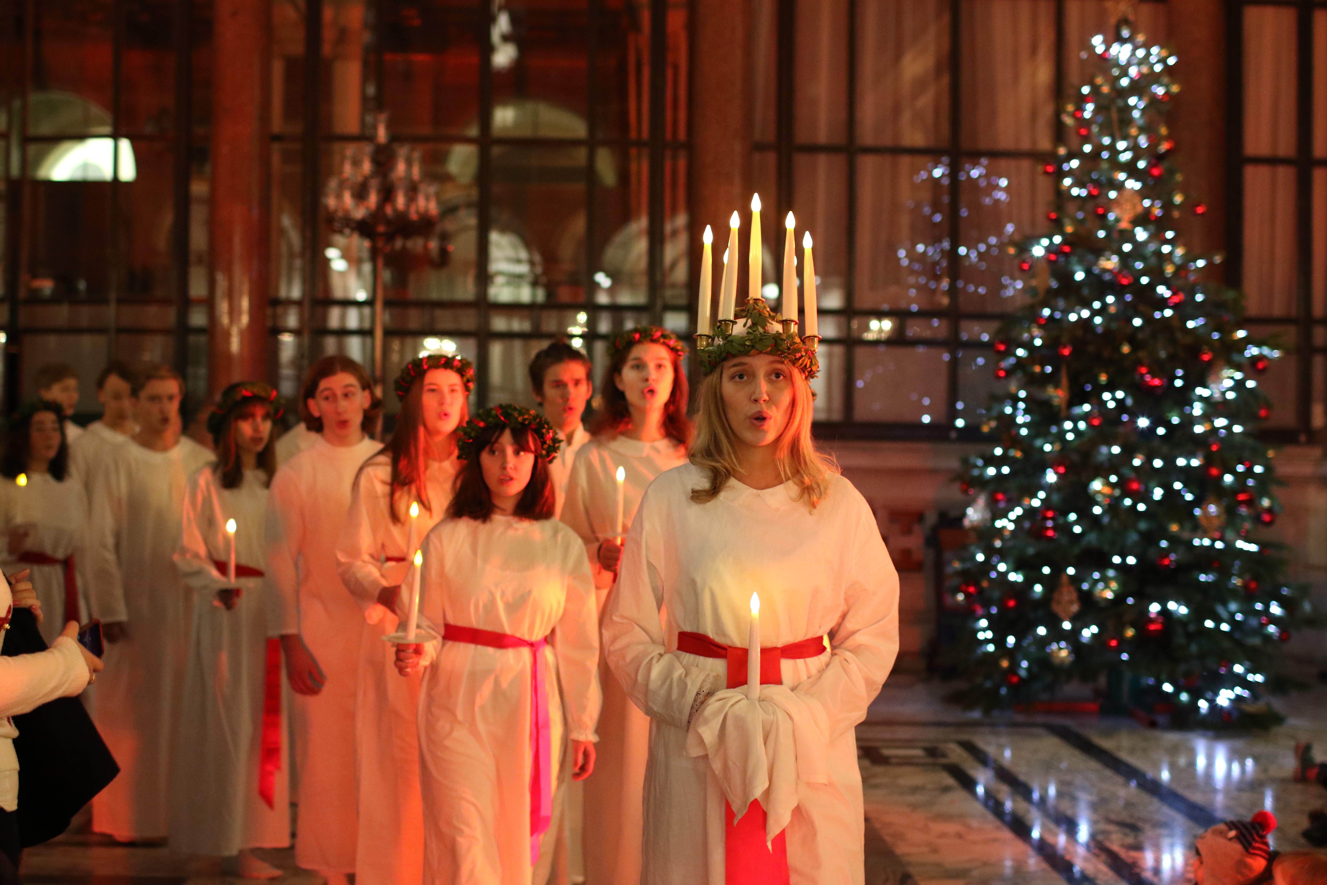A typical Luciatåg (candlelit procession), at the Foreign & Commonwealth Office in London, 14 December 2016.