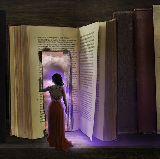 A person stepping into a book.