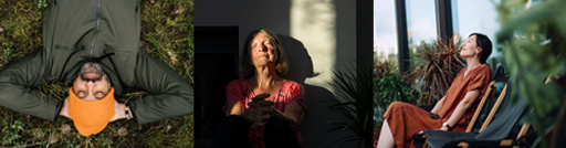 A montage of three people relaxing.