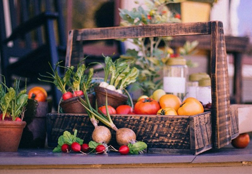 A basket of fruit and vegetables.