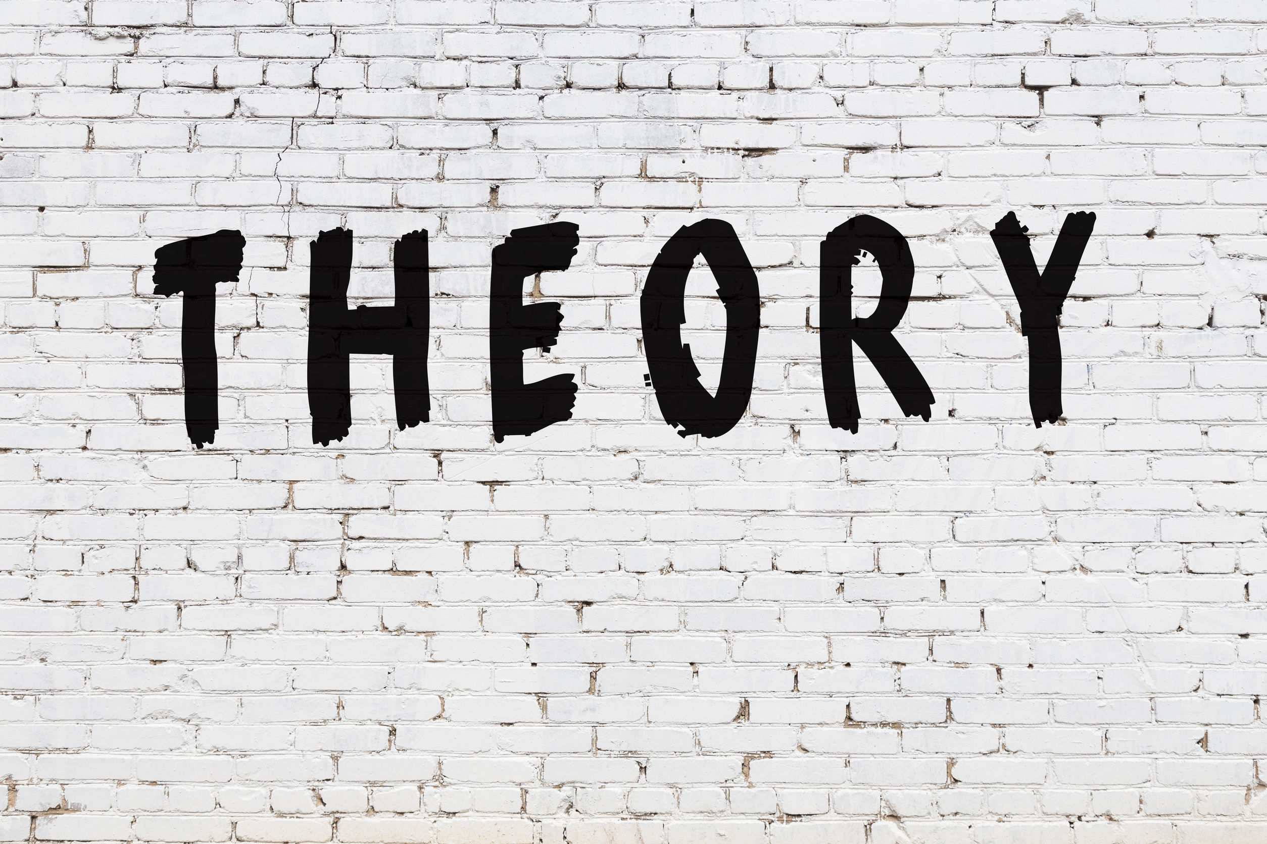 The word 'theory' on a white wall