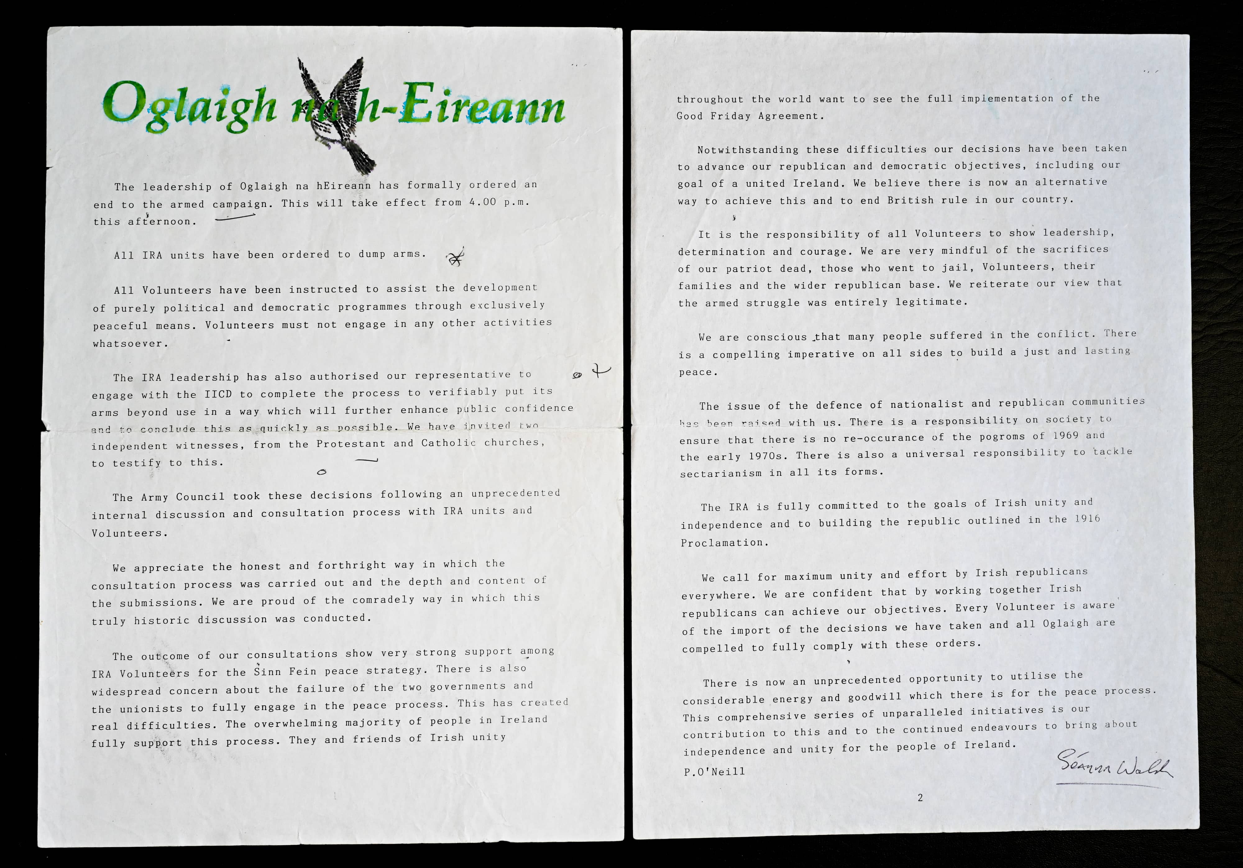 The full text of IRA statement from 28 July 2005. See paragraph below for full transcript.