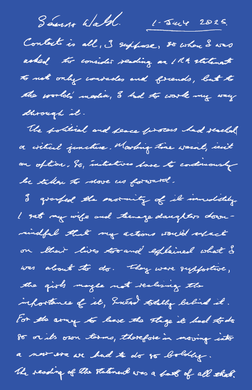 Handwritten note from Séanna Walsh. Please see details below for full transcript.