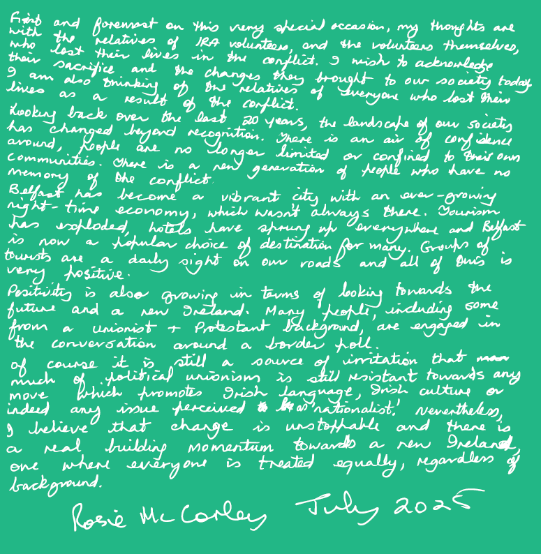 Handwritten note from Jackie McDonald. See details below for full transcript.