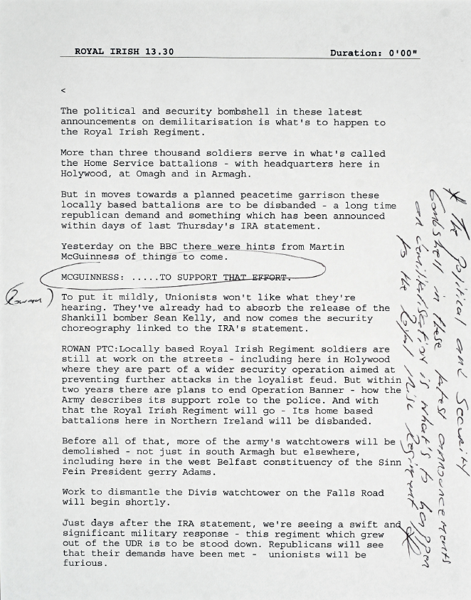 Script of Brian Rowan's TV broadcast. See details below for full transcript. 