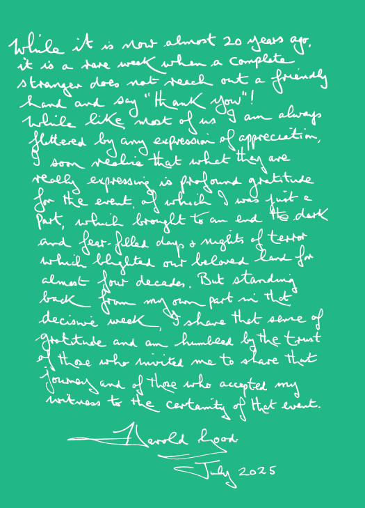 Written note from Harold Good. See details below for full transcript.