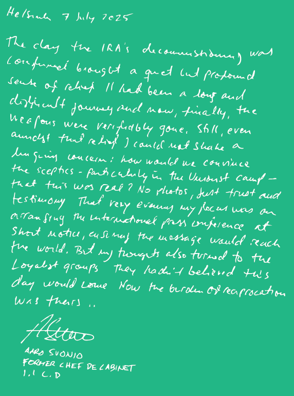 Handwritten note from Aaro Suonio. See details below for full transcript.