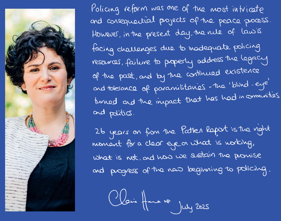 Photograph of Claire Hnna MP and her handwritten statement. See details below for full transcript.