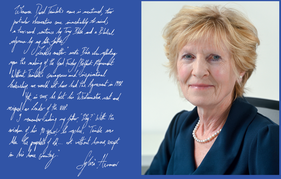 Sylvia Hermon's portrait photograph and her hand written statement. See details below for full text transcript.