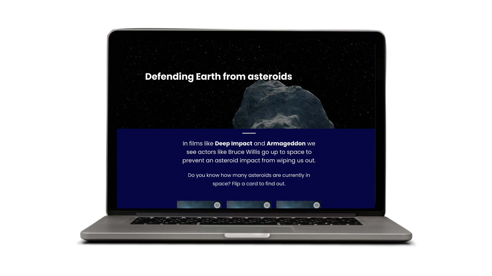 Laptop with Defending Earth from asteroids interactive on the screen