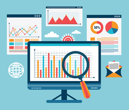 A graphical illustration of different types of charts (e.g. pie chart, line graph).