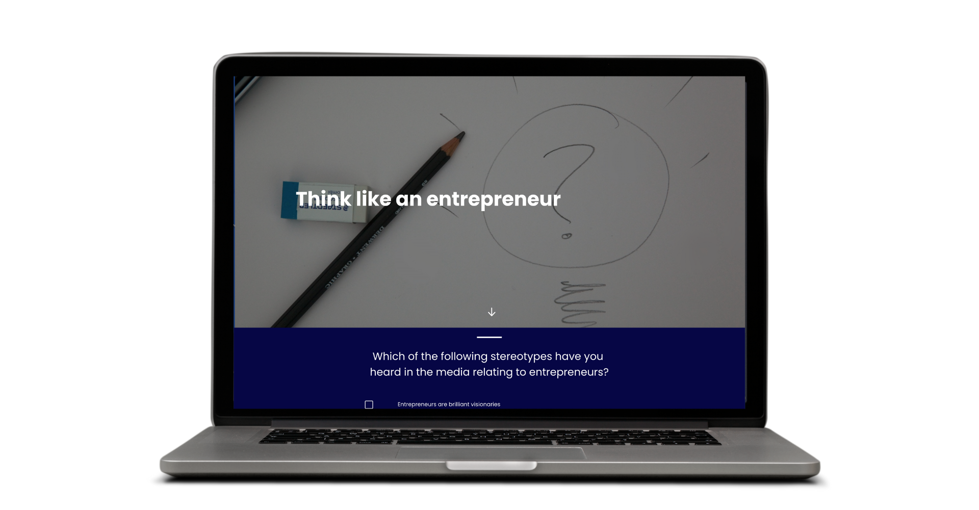 Laptop with entrepreneurship interactive on screen