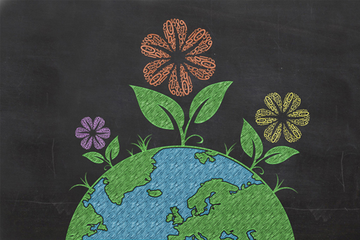 This is an illustration of a the world and some flowers.