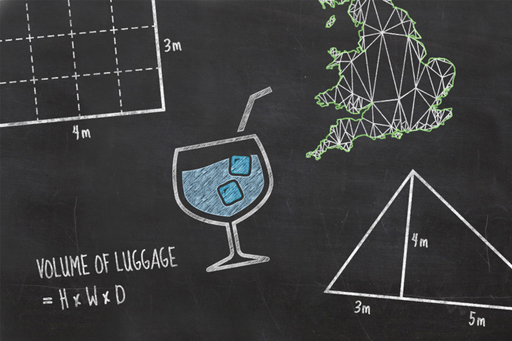 This is an illustration of a glass of water, the UK divided into triangles and a triangle divided into smaller triangles.