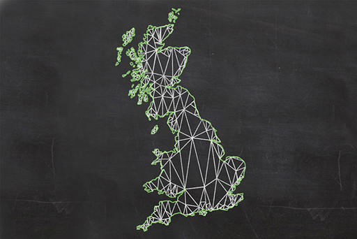 This is an illustration of England, Scotland and Wales divided into triangles.