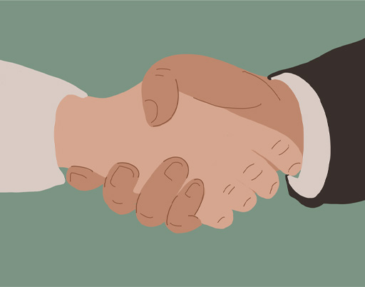 An illustration of a hand shaking another hand.