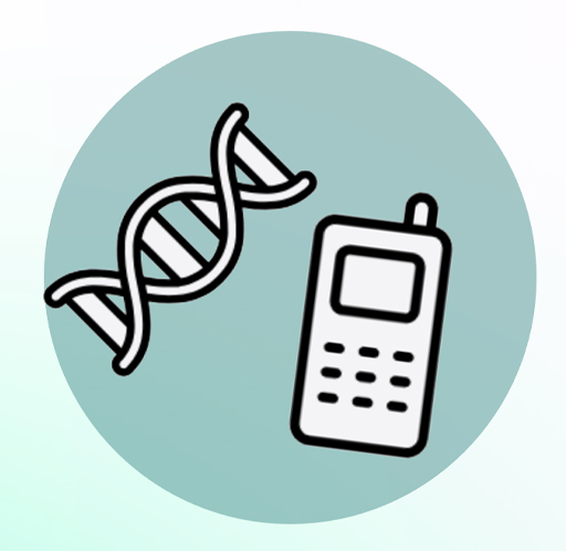 Illustration of a DNA double helix and mobile phone.