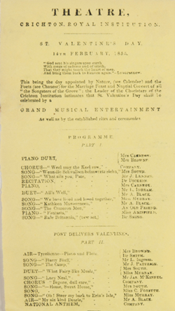 Theatre, Crichton Royal Institution, St. Valentine’s Day, 14th February 1855