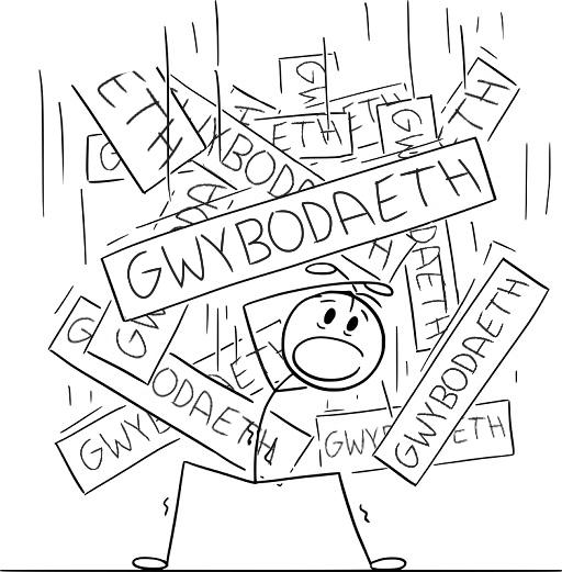 Dyn ffon yn dangos ei fod wedi'i lethu gan wybodaeth