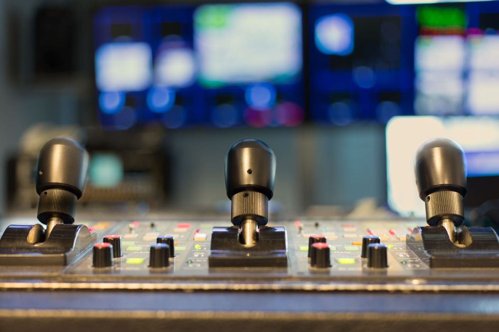 handle of camera control unit in a television studio - broadcast background