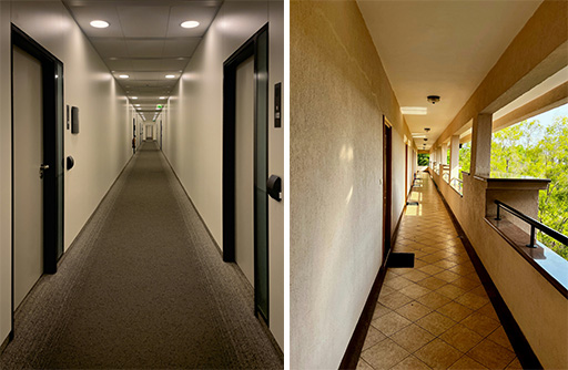 Images of two different corridors.