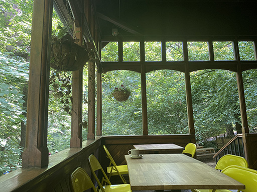 A photograph of an outdoor space surrounded by nature.