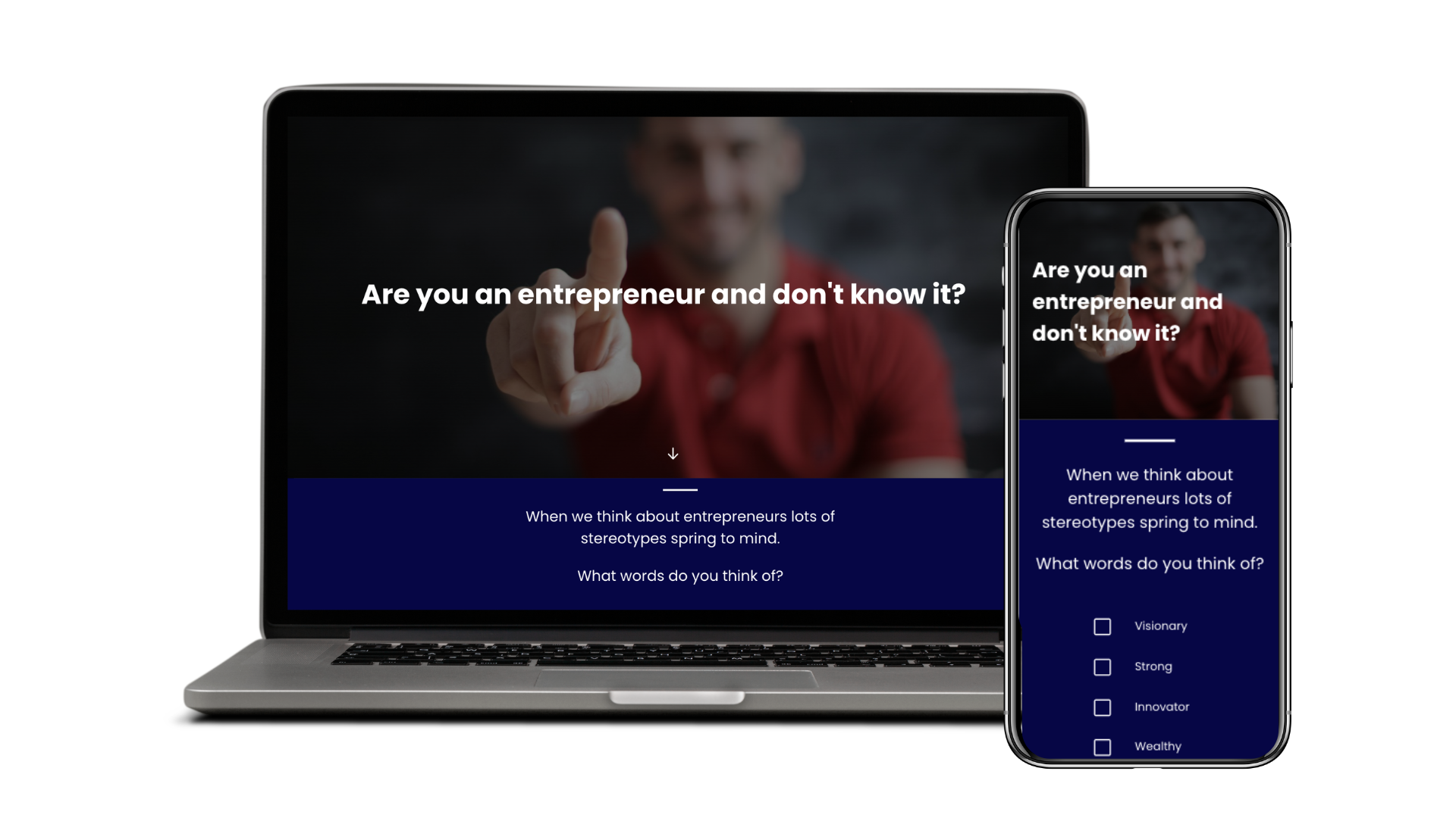 Laptop and mobile phone with Are you an entrepreneur and don't know it? inteactive on it