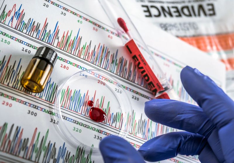 Scientist examining DNA sequence from a blood sample 