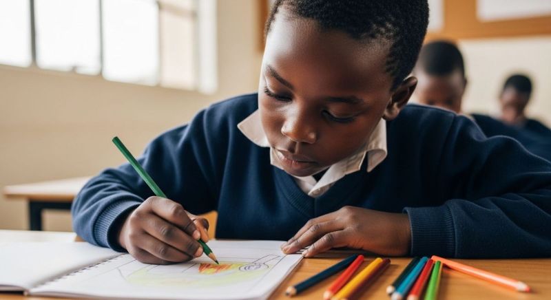 Boy drawing at school