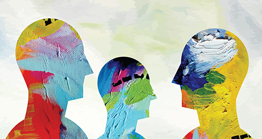 Illustration of three heads painted using acrylics.
