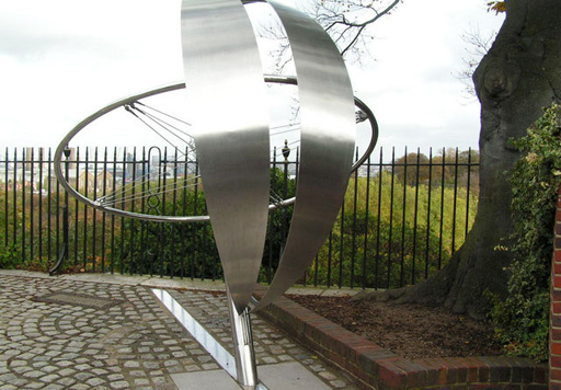 A photograph of the Prime Meridian monument in Greenwich, London.