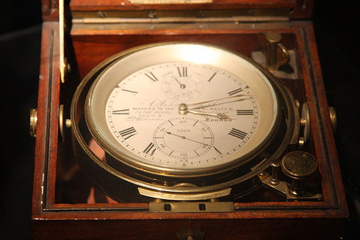 A photograph of a John Harrison marine chronometer.