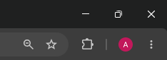 Screengrab of a Google chrome browser showing toolbar icons: Puzzle Piece Icon: The Extensions button used to view and manage browser extensions. Profile Circle: A magenta circle with the letter A, indicating the signed-in Google profile/account. Three Vertical Dots: The main Google Chrome menu button ("Customize and control Google Chrome").   
