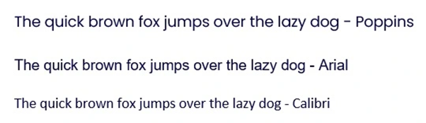 The quick brown fox jumps over the lazy dog" rendered in three different sans-serif typefaces
