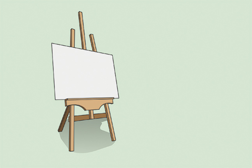 The image is of a blank canvas on an easel.
